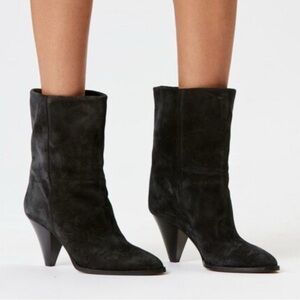 Women’s Black Suede Mid Calf Cone Shaped Heel Boots / Size US 12